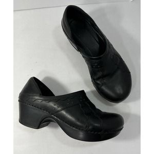 Dansko Womens Black Scalloped Leather Hailey Clog Studded Size 38 Professional